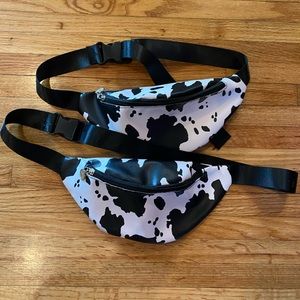 2 cow print fanny packs / belt bags